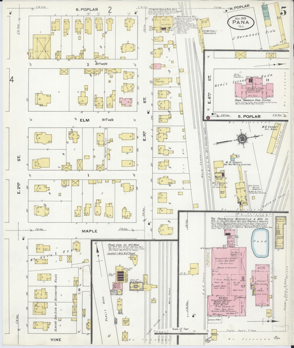 Sanborn Fire Insurance Map from Pana, Christian County, Illinois (1909), Sheet #0005 - Historic Sanborn Fire Insurance Map Print, vintage old map wall art, antique decor, genealogy gift, Illinois Illinois map