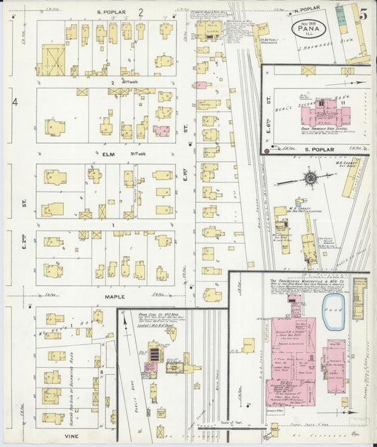 Sanborn Fire Insurance Map from Pana, Christian County, Illinois (1909), Sheet #0005 - Historic Sanborn Fire Insurance Map Print, vintage old map wall art, antique decor, genealogy gift, Illinois Illinois map