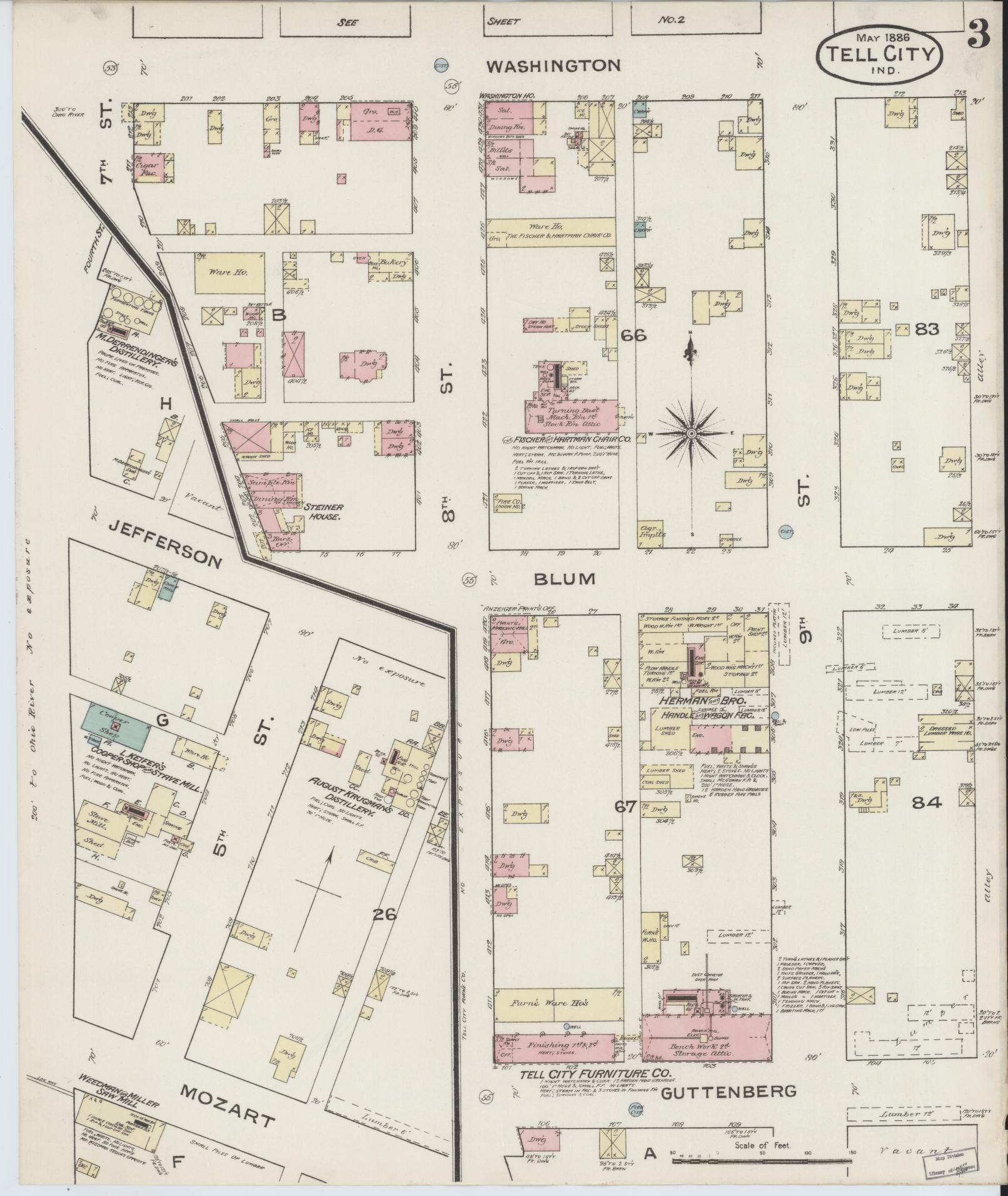 Sanborn Fire Insurance Map from Tell City, Perry County, Indiana (1886), Sheet #0003 - Complete Map Set gallery image, historic Sanborn map, vintage wall art, Indiana Indiana