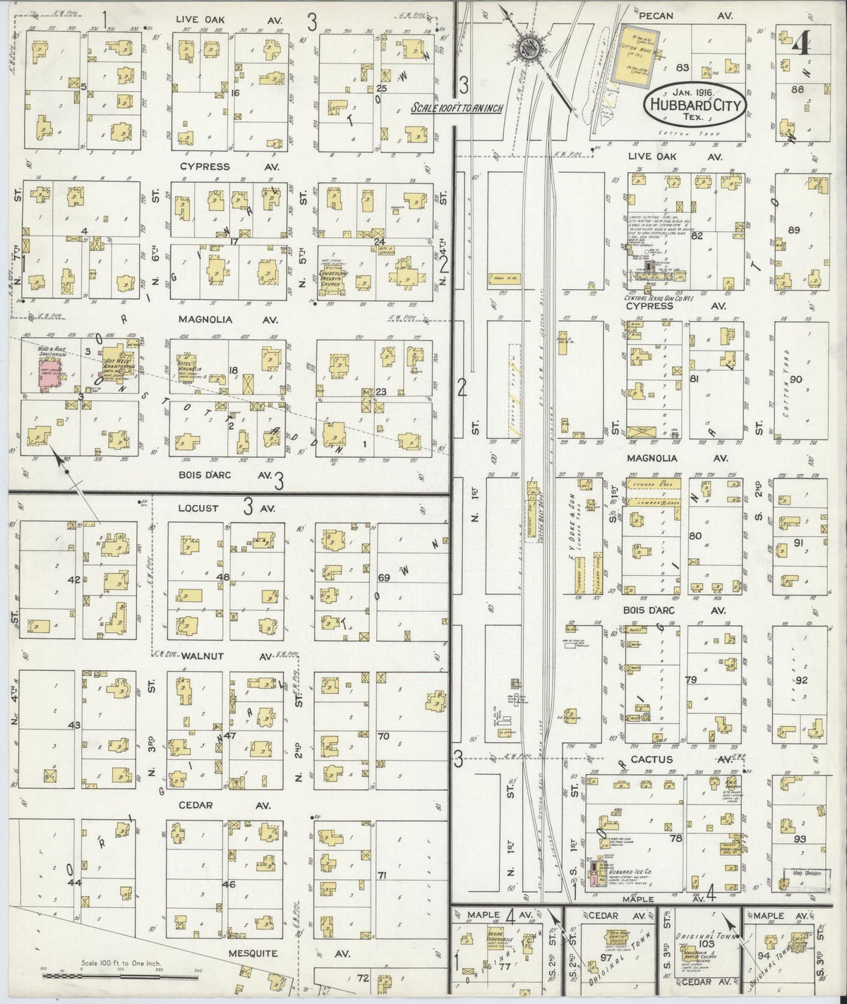 Sanborn Fire Insurance Map from Hubbard, Hill County, Texas (1916), Sheet #0004 - Complete Map Set gallery image, historic Sanborn map, vintage wall art, Texas Texas