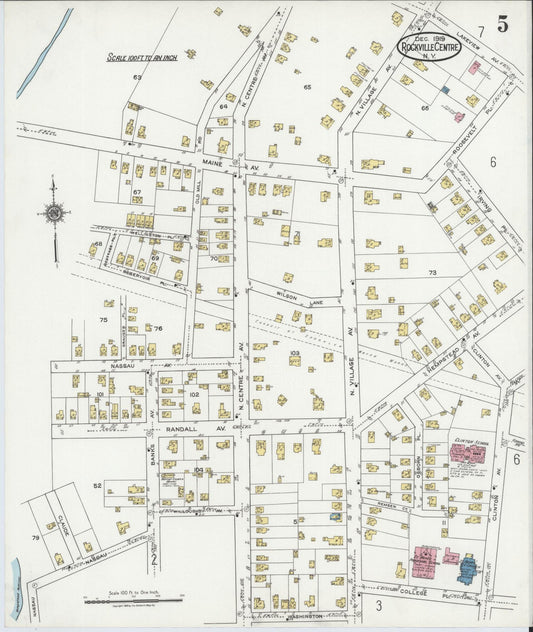 Sanborn Fire Insurance Map from Rockville Centre, Nassau County, New York (1919), Sheet #0005 - Historic Sanborn Fire Insurance Map Print, vintage old map wall art, antique decor, genealogy gift, New York New York map