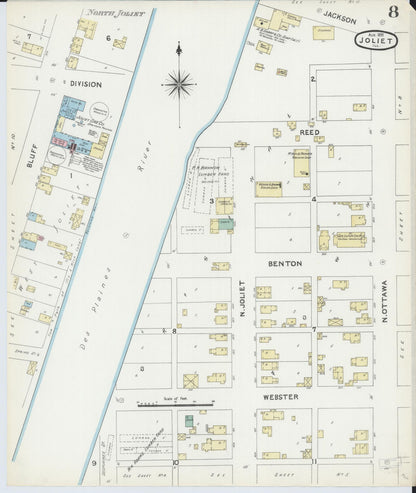 Sanborn Fire Insurance Map from Joliet, Will County, Illinois (1891), Sheet #0008 - Complete Map Set gallery image, historic Sanborn map, vintage wall art, Illinois Illinois