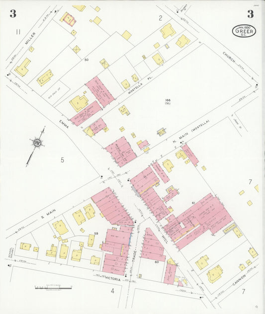 Sanborn Fire Insurance Map from Greer, Greenville and Spartanburg Counties, South Carolina (1930), Sheet #0003 - Historic Sanborn Fire Insurance Map Print, vintage old map wall art, antique decor, genealogy gift, South Carolina South Carolina map