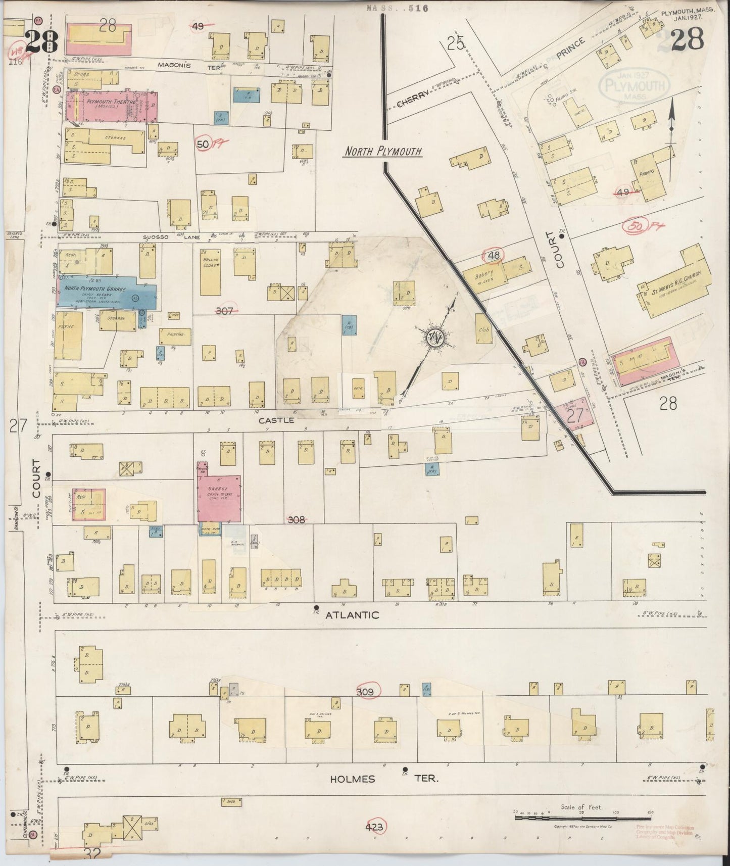 Sanborn Fire Insurance Map from Plymouth, Plymouth County, Massachusetts (1948), Sheet #0028 - Complete Map Set gallery image, historic Sanborn map, vintage wall art, Massachusetts Massachusetts