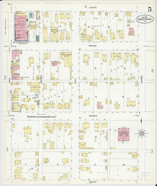 Sanborn Fire Insurance Map from Harrisburg, Saline County, Illinois (1907), Sheet #0005 - Historic Sanborn Fire Insurance Map Print, vintage old map wall art, antique decor, genealogy gift, Illinois Illinois map