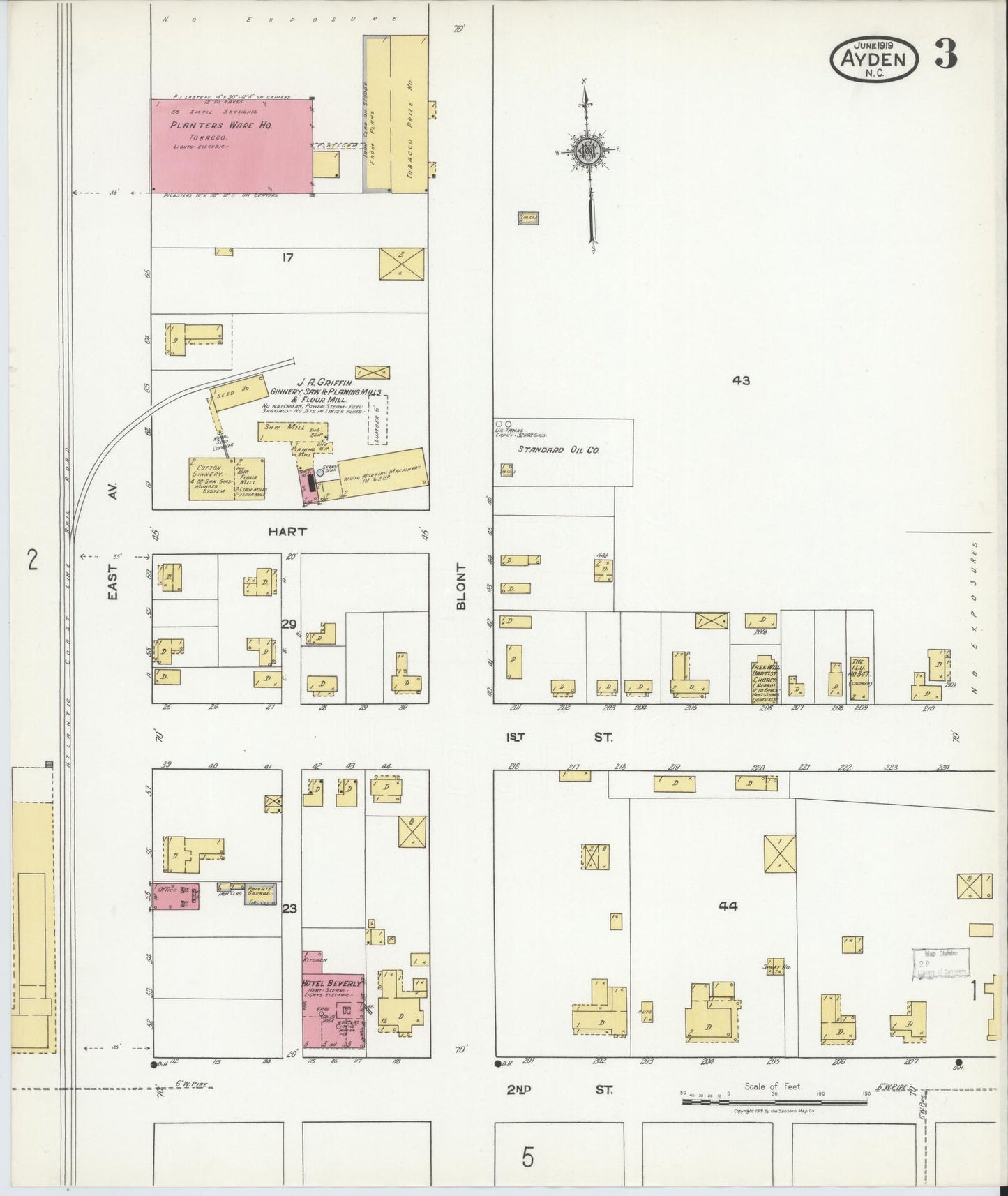 Sanborn Fire Insurance Map from Ayden, Pitt County, North Carolina (1919), Sheet #0003 - Complete Map Set gallery image, historic Sanborn map, vintage wall art, North Carolina North Carolina