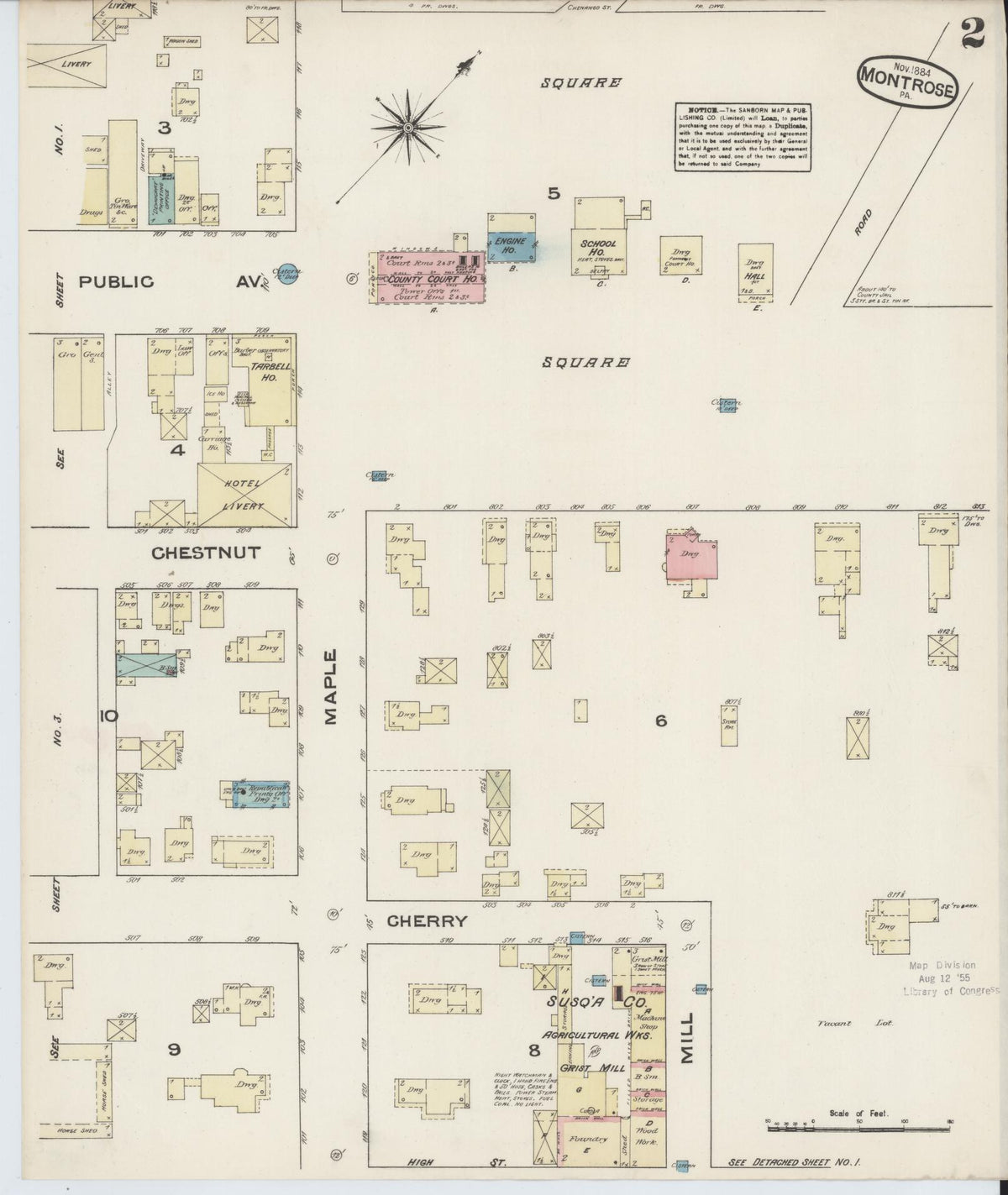 Sanborn Fire Insurance Map from Montrose, Susquehanna County, Pennsylvania (1884), Sheet #0002 - Complete Map Set gallery image, historic Sanborn map, vintage wall art, Pennsylvania Pennsylvania