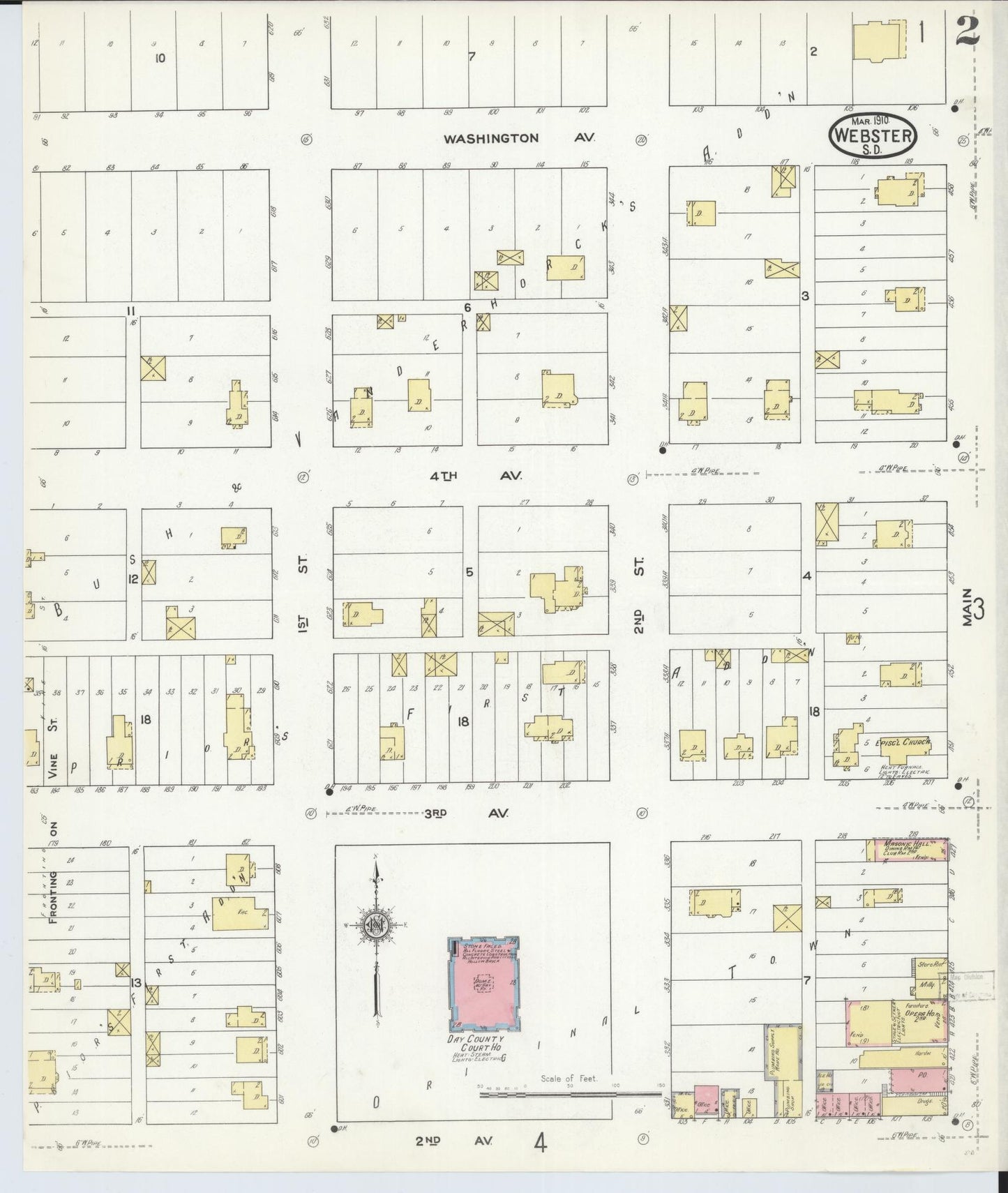 Sanborn Fire Insurance Map from Webster, Day County, South Dakota (1910), Sheet #0002 - Historic Sanborn Fire Insurance Map Print, vintage old map wall art, antique decor, genealogy gift, South Dakota South Dakota map