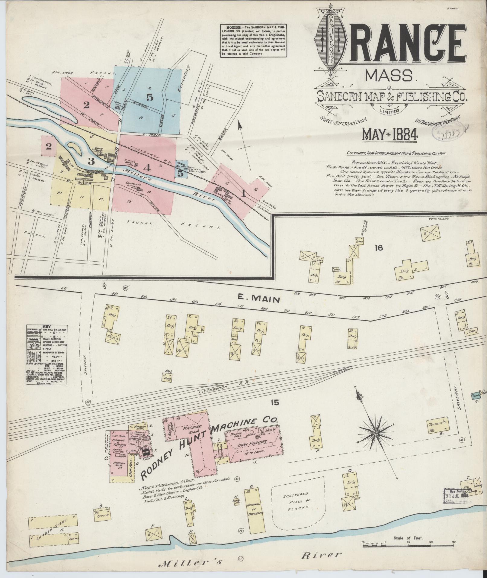 Sanborn Fire Insurance Map from Orange, Franklin County, Massachusetts (1884), Sheet #0001 - Complete Map Set gallery image, historic Sanborn map, vintage wall art, Massachusetts Massachusetts
