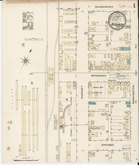Sanborn Fire Insurance Map from Audubon, Audubon County, Iowa (1886), Sheet #0001 - Historic Sanborn Fire Insurance Map Print, vintage old map wall art