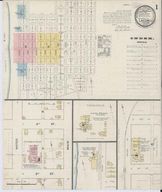Sanborn Fire Insurance Map from Lacon, Marshall County, Illinois (1888), Sheet #0001 - Historic Sanborn Fire Insurance Map Print, vintage old map wall art, antique decor, genealogy gift, Illinois Illinois map
