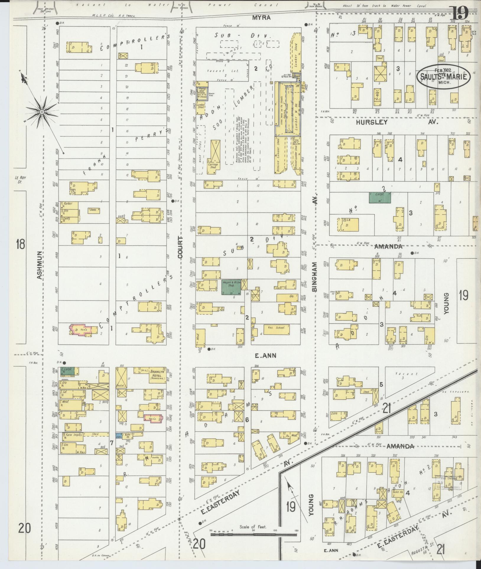 Sanborn Fire Insurance Map from Sault Sainte Marie, Chippewa County, Michigan (1902), Sheet #0019 - Historic Sanborn Fire Insurance Map Print, vintage old map wall art, antique decor, genealogy gift, Michigan Michigan map