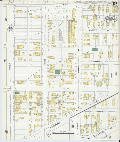 Sanborn Fire Insurance Map from Sault Sainte Marie, Chippewa County, Michigan (1902), Sheet #0019 - Historic Sanborn Fire Insurance Map Print, vintage old map wall art, antique decor, genealogy gift, Michigan Michigan map