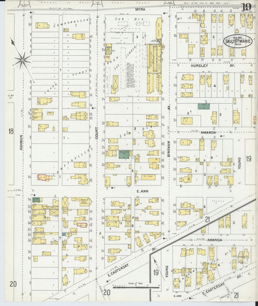 Sanborn Fire Insurance Map from Sault Sainte Marie, Chippewa County, Michigan (1902), Sheet #0019 - Historic Sanborn Fire Insurance Map Print, vintage old map wall art, antique decor, genealogy gift, Michigan Michigan map