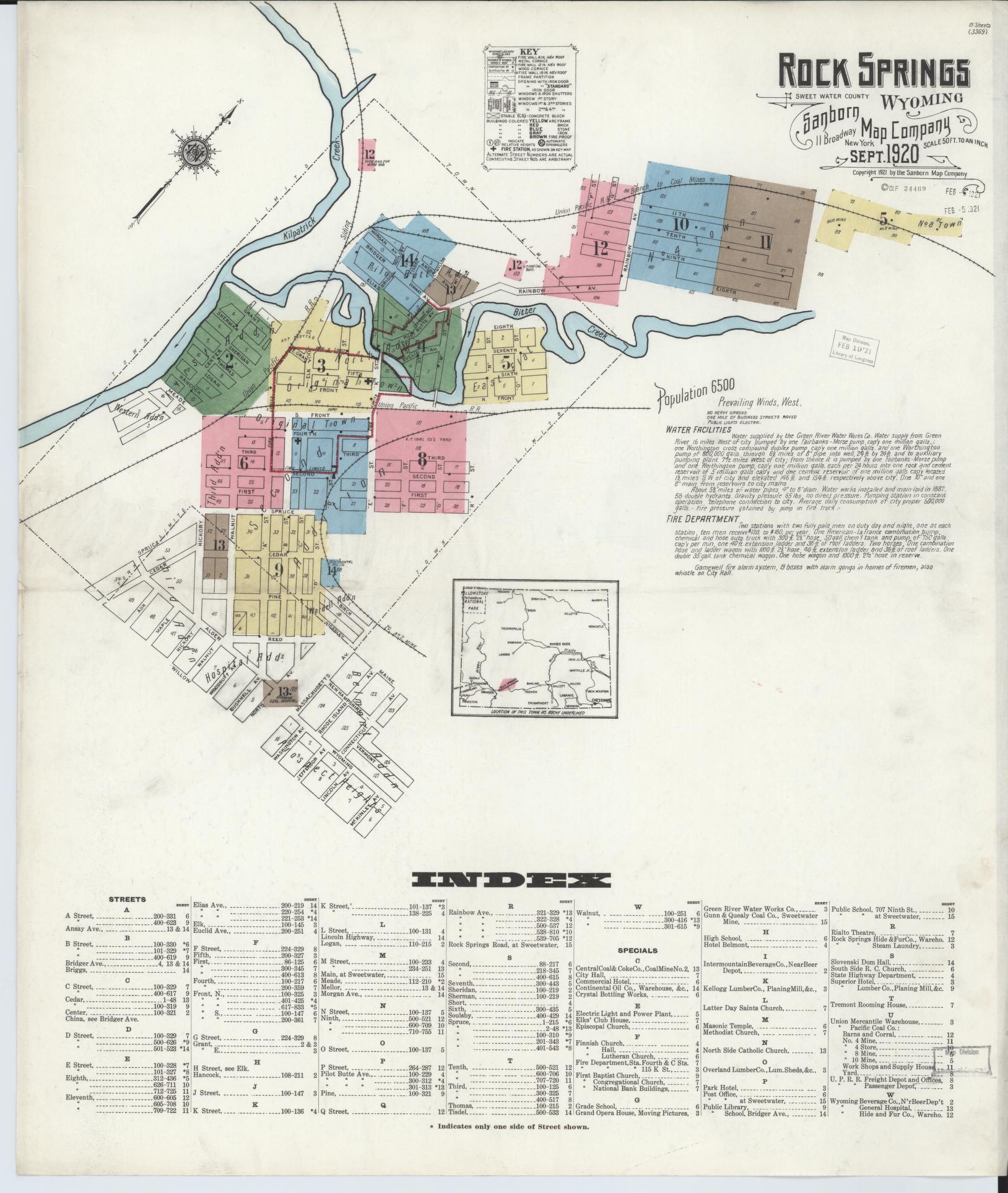 Sanborn Fire Insurance Map from Rock Springs, Sweetwater County, Wyoming (1920), Sheet #0001 - Complete Map Set gallery image, historic Sanborn map, vintage wall art, Wyoming Wyoming