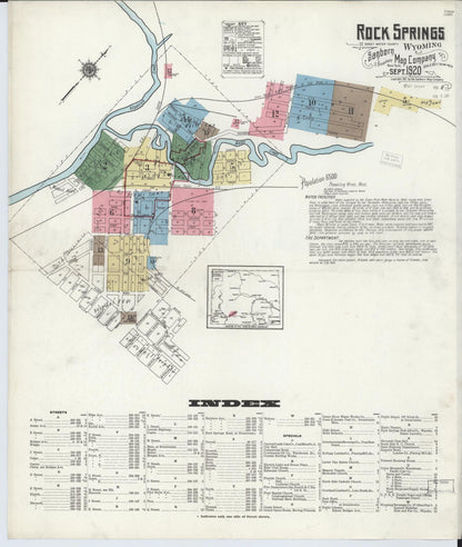 Sanborn Fire Insurance Map from Rock Springs, Sweetwater County, Wyoming (1920), Sheet #0001 - Complete Map Set gallery image, historic Sanborn map, vintage wall art, Wyoming Wyoming