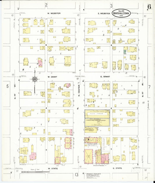 Sanborn Fire Insurance Map from Marshalltown, Marshall County, Iowa (1910), Sheet #0006 - Historic Sanborn Fire Insurance Map Print, vintage old map wall art