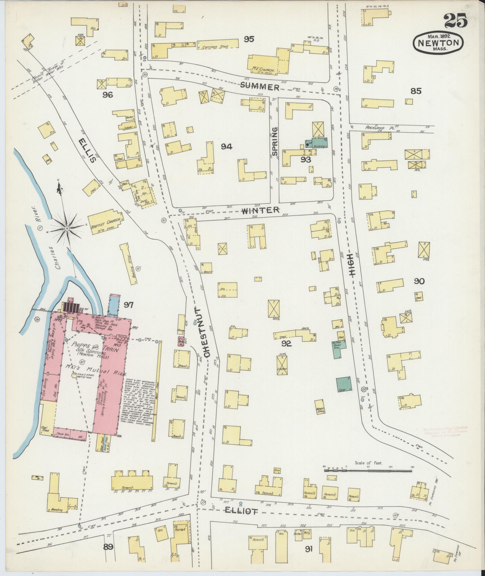 Sanborn Fire Insurance Map from Newton, Middlesex County, Massachusetts (1892), Sheet #0025 - Complete Map Set gallery image, historic Sanborn map, vintage wall art, Massachusetts Massachusetts