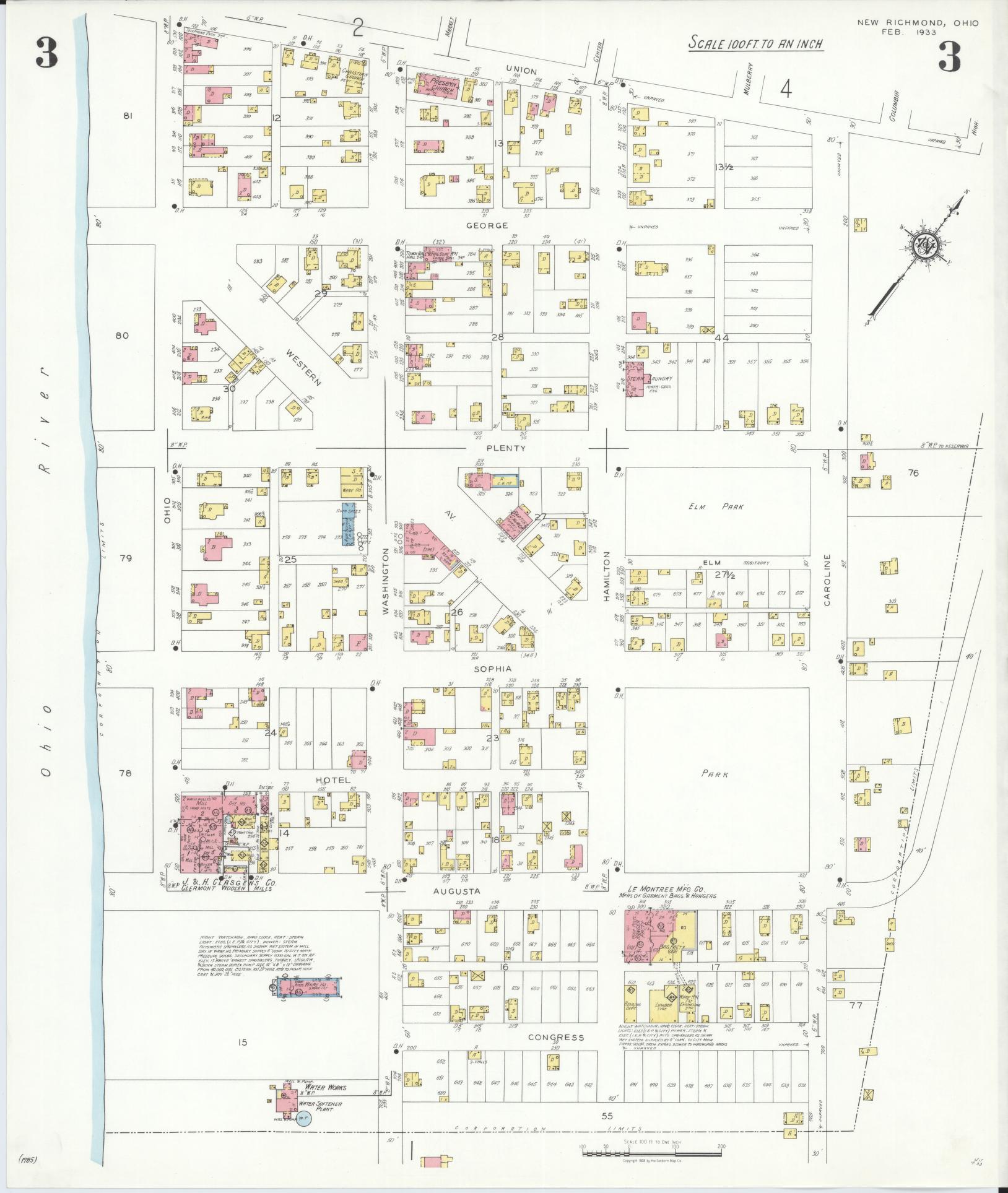 Sanborn Fire Insurance Map from New Richmond, Clermont County, Ohio (1933), Sheet #0003 - Historic Sanborn Fire Insurance Map Print, vintage old map wall art, antique decor, genealogy gift, Ohio Ohio map