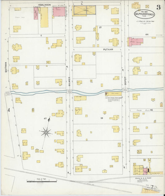 Sanborn Fire Insurance Map from Sulphur Springs, Hopkins County, Texas (1903), Sheet #0003 - Historic Sanborn Fire Insurance Map Print, vintage old map wall art, antique decor, genealogy gift, Texas Texas map
