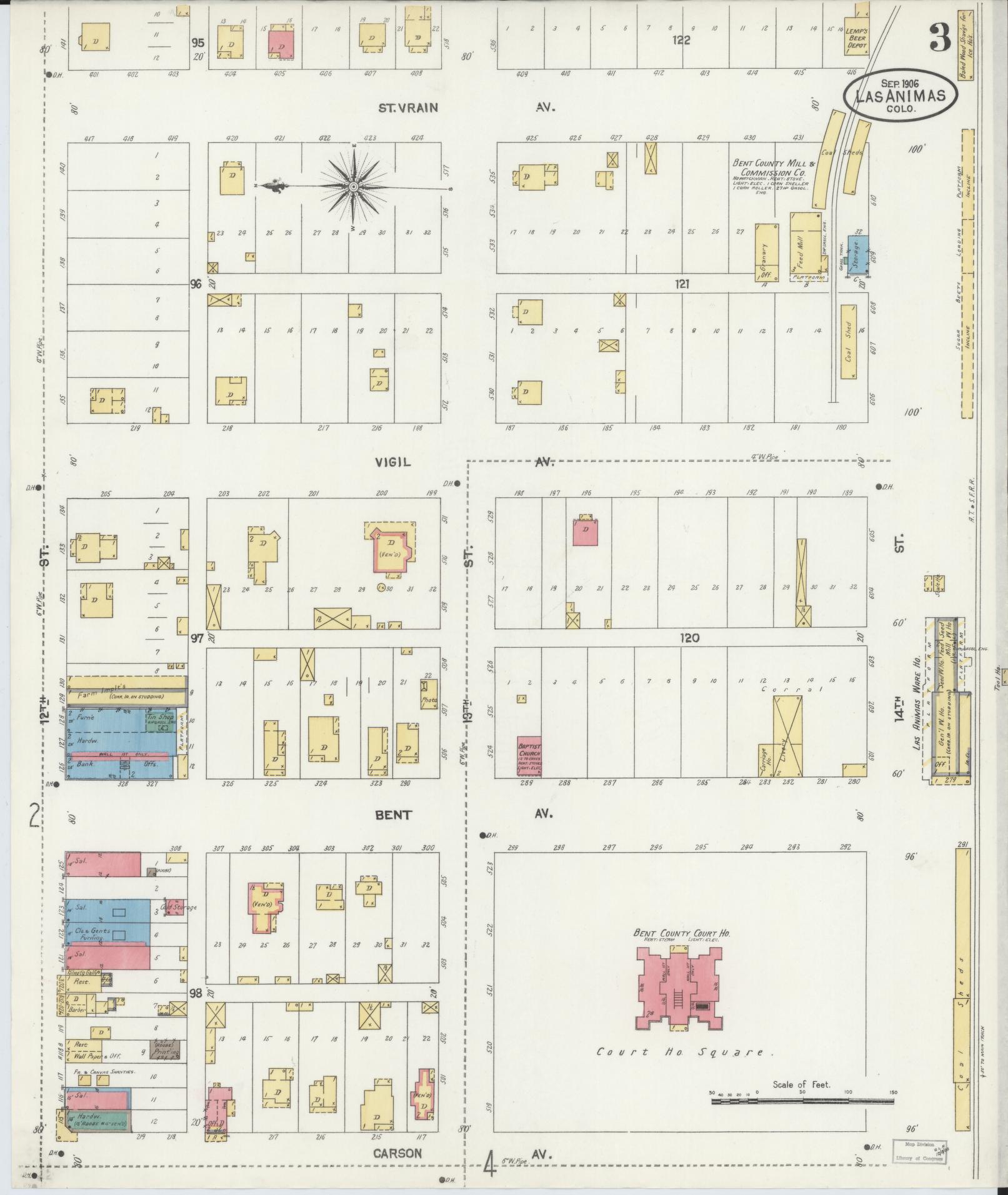 Sanborn Fire Insurance Map from Las Animas, Bent County, Colorado (1906), Sheet #0003 - Historic Sanborn Fire Insurance Map Print, vintage old map wall art, antique decor, genealogy gift, Colorado Colorado map
