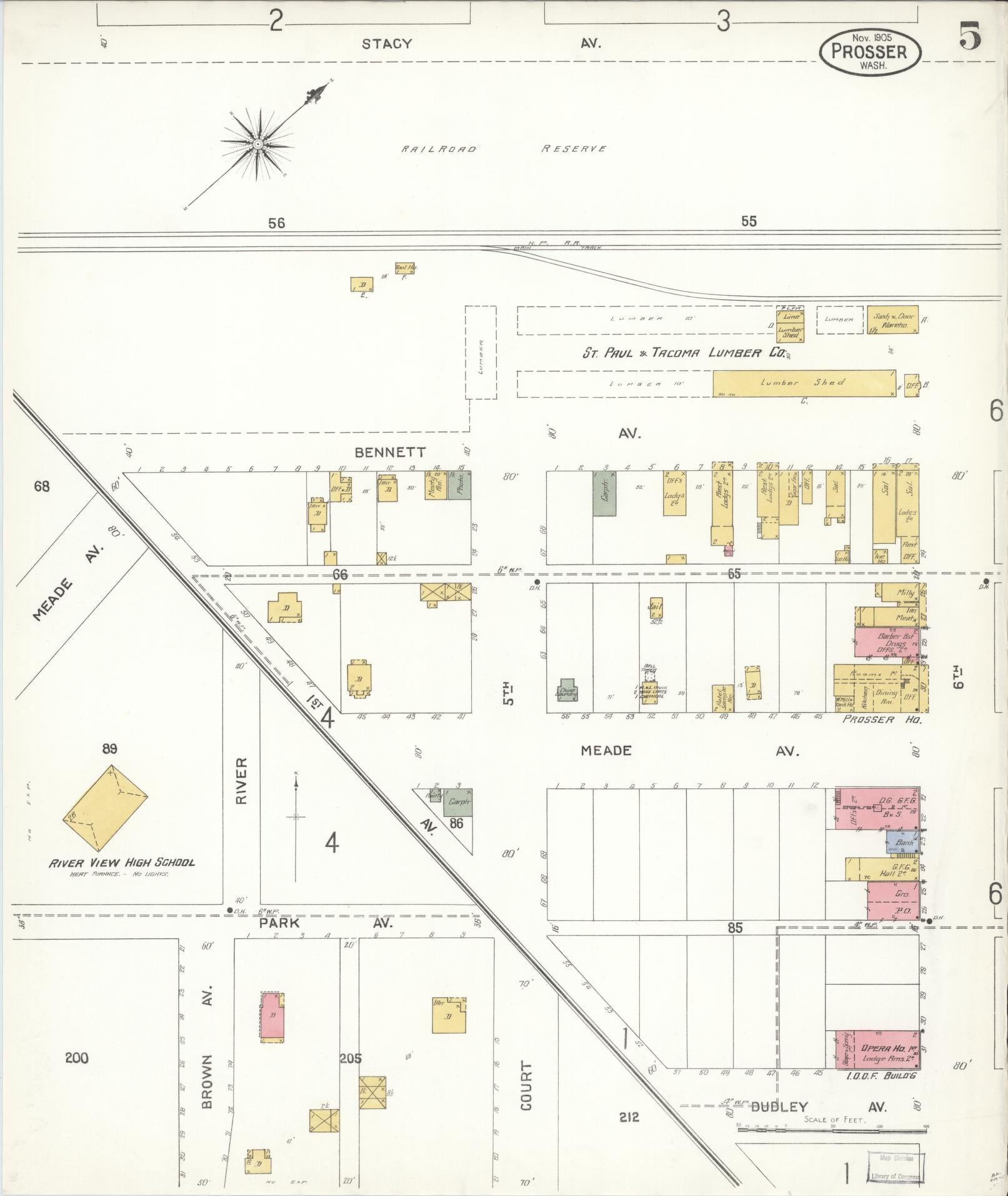 Sanborn Fire Insurance Map from Prosser, Benton County, Washington (1905), Sheet #0005 - Historic Sanborn Fire Insurance Map Print, vintage old map wall art, antique decor, genealogy gift, Washington Washington map