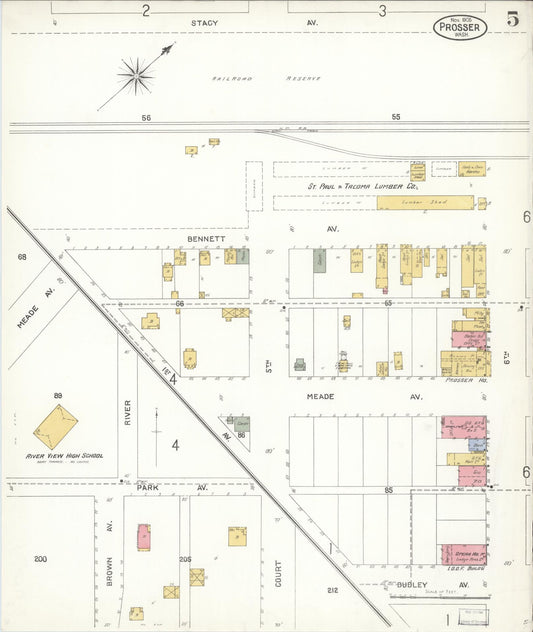 Sanborn Fire Insurance Map from Prosser, Benton County, Washington (1905), Sheet #0005 - Historic Sanborn Fire Insurance Map Print, vintage old map wall art, antique decor, genealogy gift, Washington Washington map