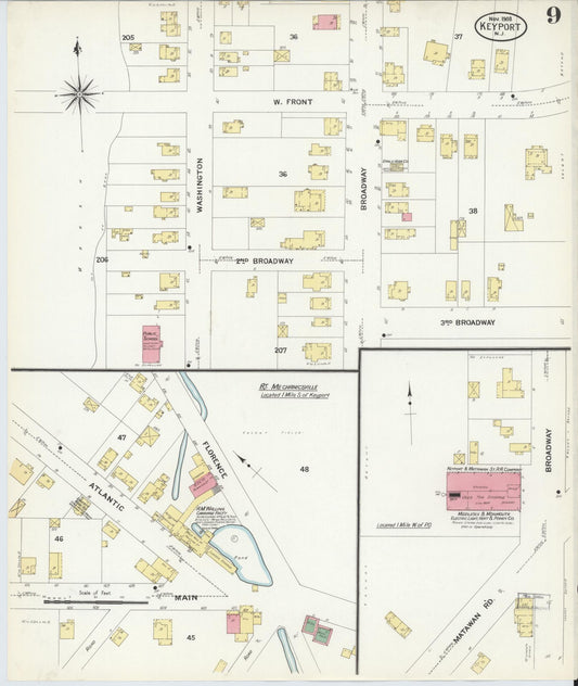 Sanborn Fire Insurance Map from Keyport, Monmouth County, New Jersey (1908), Sheet #0009 - Historic Sanborn Fire Insurance Map Print, vintage old map wall art, antique decor, genealogy gift, New Jersey New Jersey map