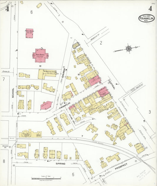 Sanborn Fire Insurance Map from Franklin, Merrimack County, New Hampshire (1923), Sheet #0004 - Historic Sanborn Fire Insurance Map Print, vintage old map wall art, antique decor, genealogy gift, New Hampshire New Hampshire map