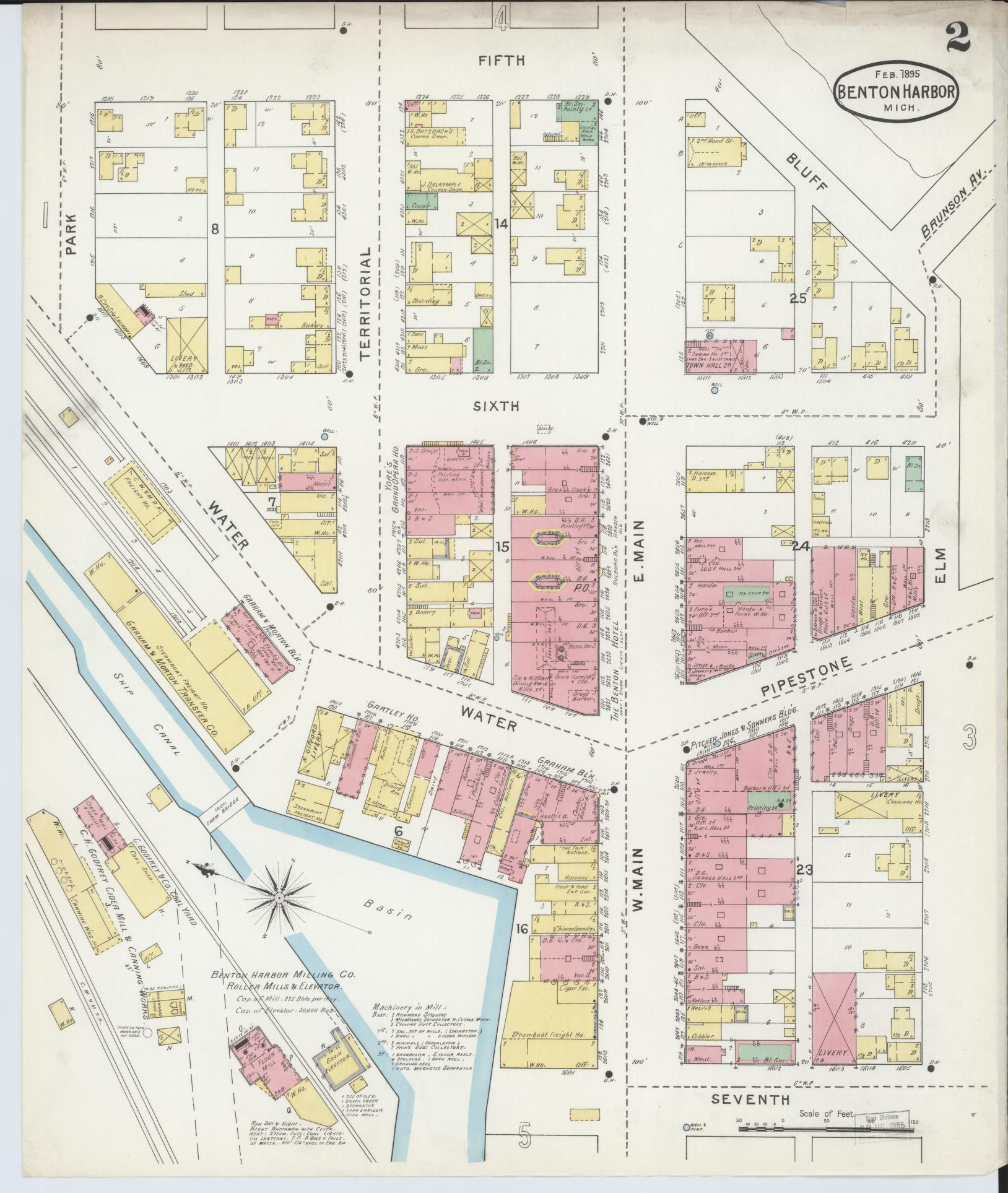 Sanborn Fire Insurance Map from Benton Harbor, Berrien County, Michigan (1895), Sheet #0002 - Historic Sanborn Fire Insurance Map Print, vintage old map wall art, antique decor, genealogy gift, Michigan Michigan map