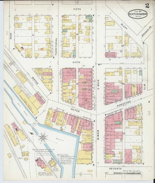 Sanborn Fire Insurance Map from Benton Harbor, Berrien County, Michigan (1895), Sheet #0002 - Historic Sanborn Fire Insurance Map Print, vintage old map wall art, antique decor, genealogy gift, Michigan Michigan map