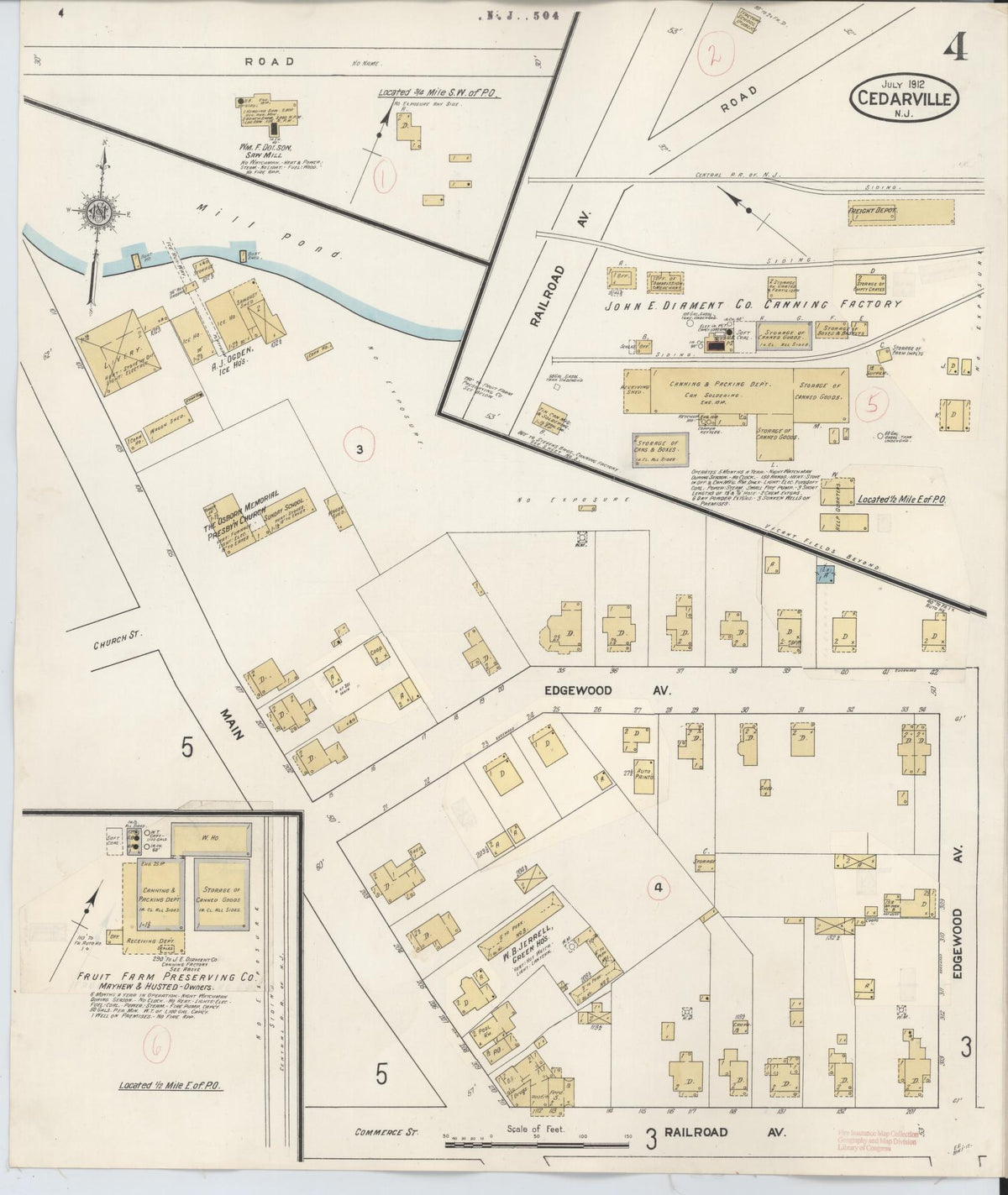 Sanborn Fire Insurance Map from Cedarville, Cumberland County, New Jersey (1928), Sheet #0004 - Complete Map Set gallery image, historic Sanborn map, vintage wall art, New Jersey New Jersey