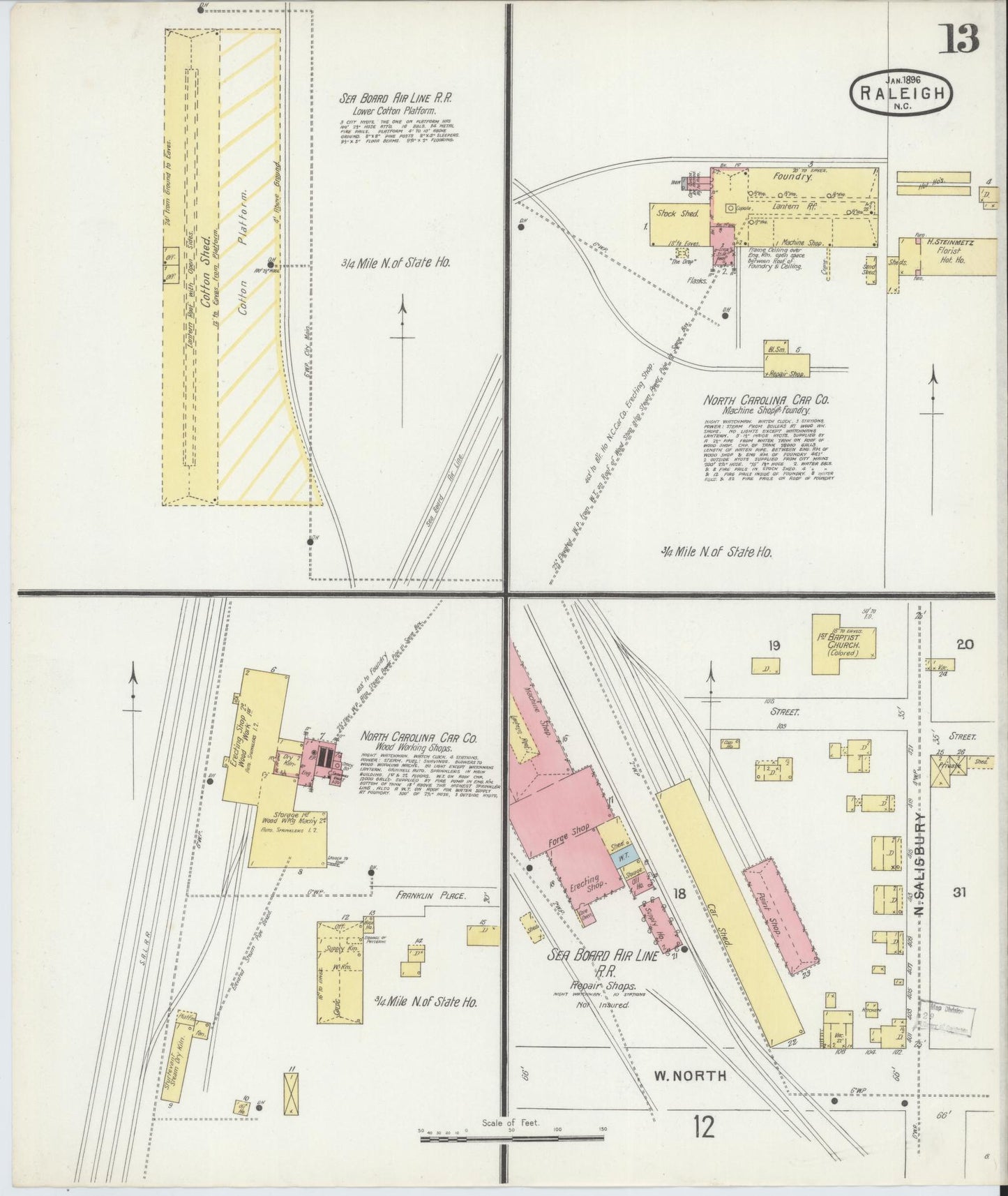 Sanborn Fire Insurance Map from Raleigh, Wake County, North Carolina (1896), Sheet #0013 - Complete Map Set gallery image, historic Sanborn map, vintage wall art, North Carolina North Carolina
