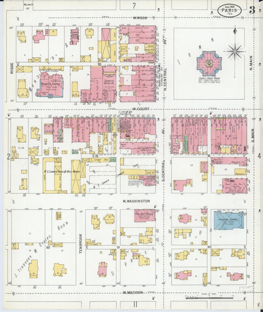 Sanborn Fire Insurance Map from Paris, Edgar County, Illinois (1900), Sheet #0003 - Historic Sanborn Fire Insurance Map Print, vintage old map wall art, antique decor, genealogy gift, Illinois Illinois map