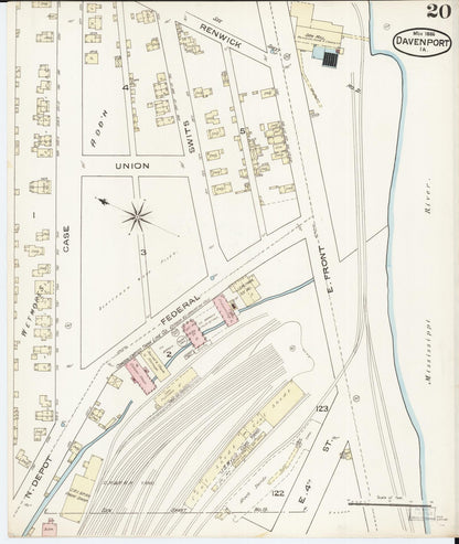 Sanborn Fire Insurance Map from Davenport, Scott County, Iowa (1886), Sheet #0020 - Historic Sanborn Fire Insurance Map Print, vintage old map wall art