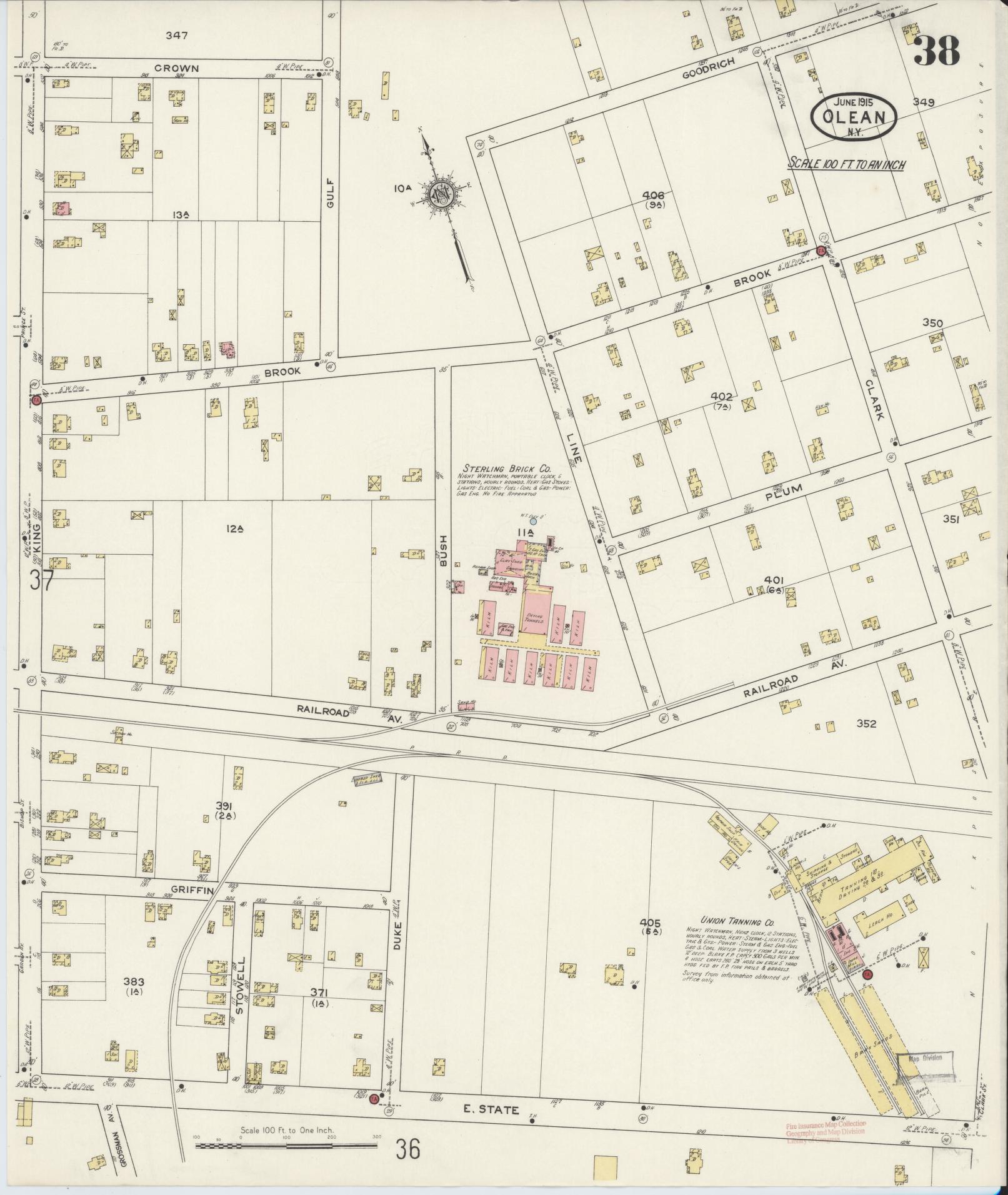 Sanborn Fire Insurance Map from Olean, Cattaraugus County, New York (1915), Sheet #0038 - Complete Map Set gallery image, historic Sanborn map, vintage wall art, New York New York