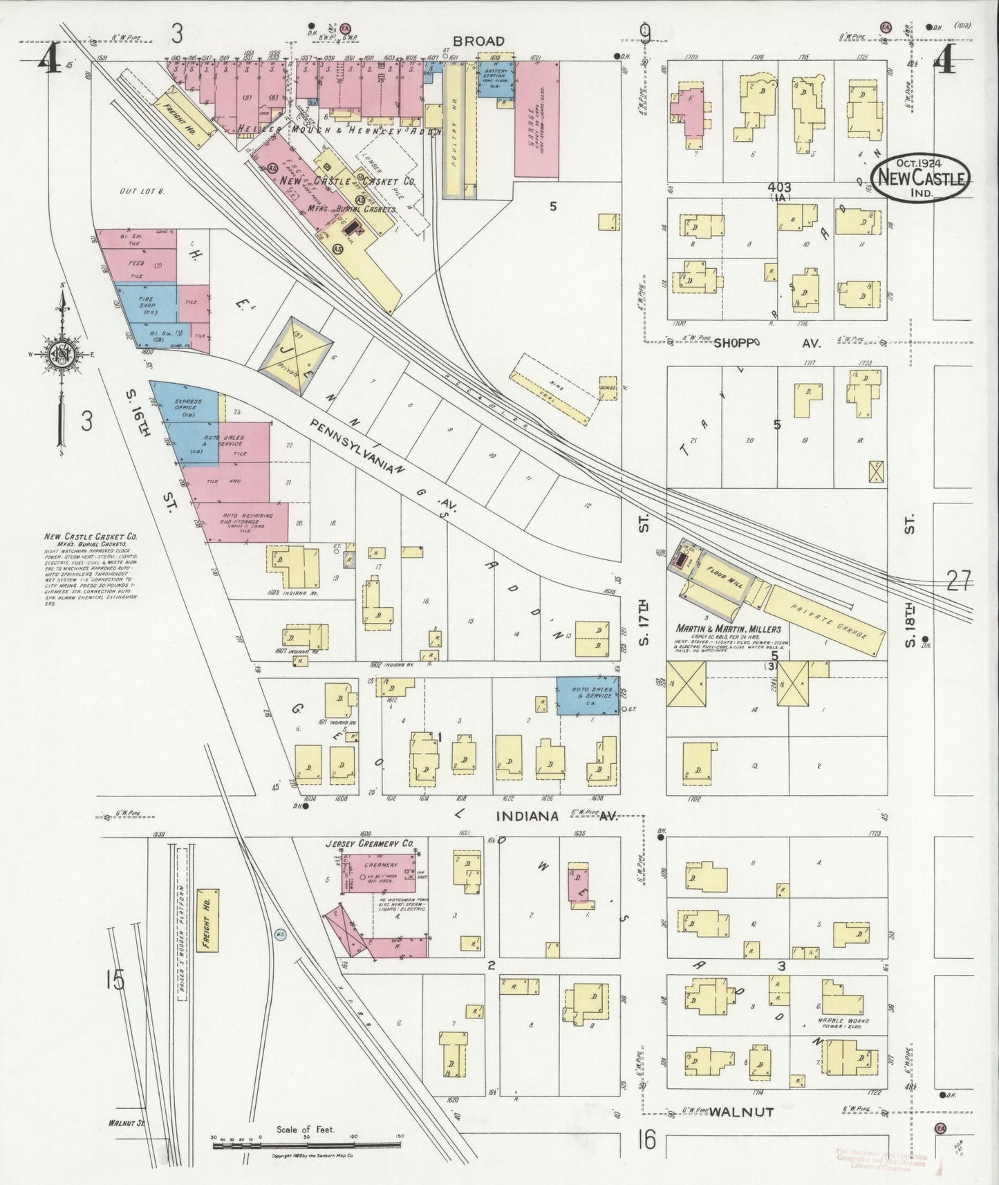Sanborn Fire Insurance Map from New Castle, Henry County, Indiana (1924), Sheet #0004 - Complete Map Set gallery image, historic Sanborn map, vintage wall art, Indiana Indiana