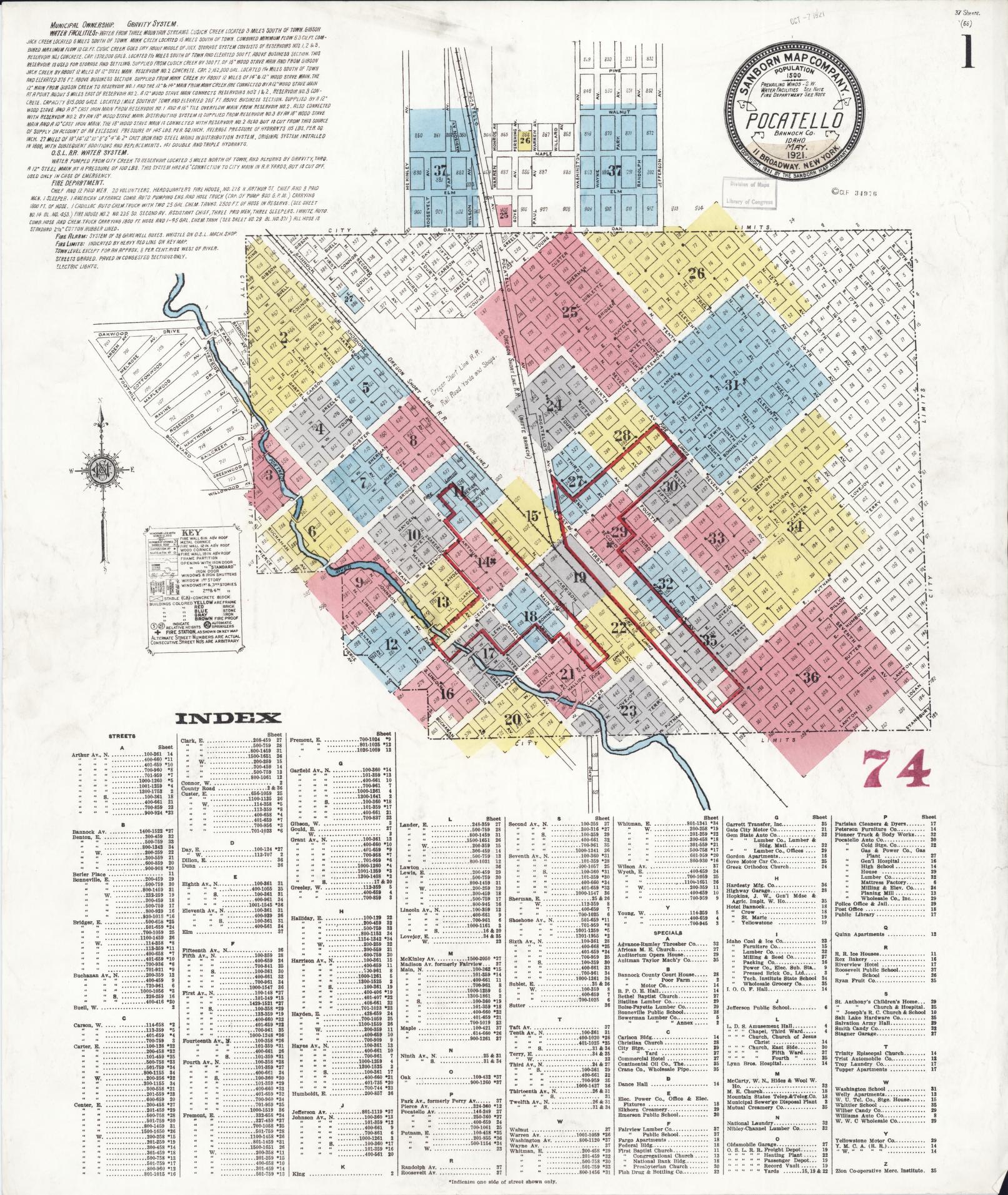 Sanborn Fire Insurance Map from Pocatello, Bannock County, Idaho. (1921) – Historic Sanborn Fire Insurance Map Print
