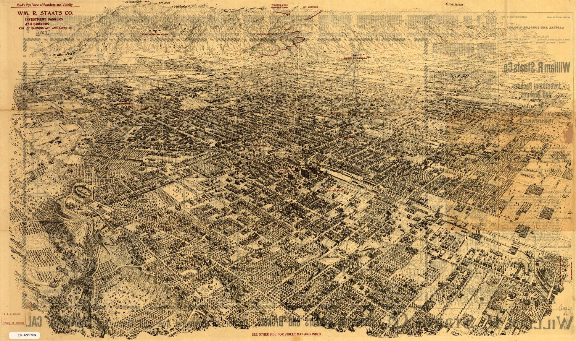 Bird's eye view of Pasadena and vicinity. (1903) – Historic Bird’s-Eye View Panorama Print