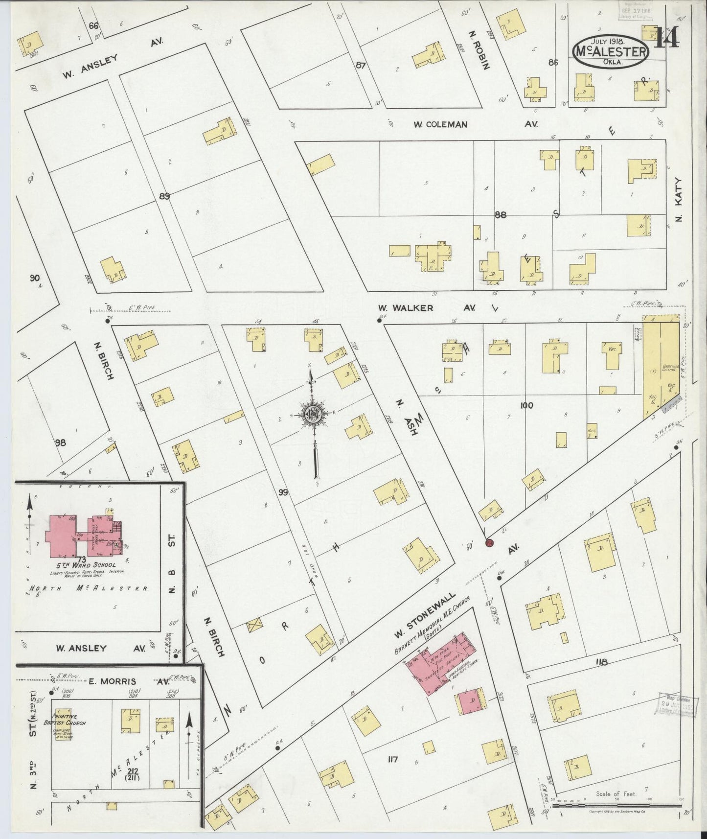 Sanborn Fire Insurance Map from McAlester, Pittsburg County, Oklahoma (1918), Sheet #0014 - Complete Map Set gallery image, historic Sanborn map, vintage wall art, Oklahoma Oklahoma