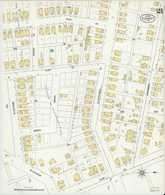 Sanborn Fire Insurance Map from Elkhart, Elkhart County, Indiana (1901), Sheet #0021 - Historic Sanborn Fire Insurance Map Print, vintage old map wall art, antique decor, genealogy gift, Indiana Indiana map