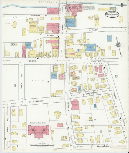 Sanborn Fire Insurance Map from Salamanca, Cattaraugus County, New York (1918), Sheet #0009 - Historic Sanborn Fire Insurance Map Print, vintage old map wall art, antique decor, genealogy gift, New York New York map