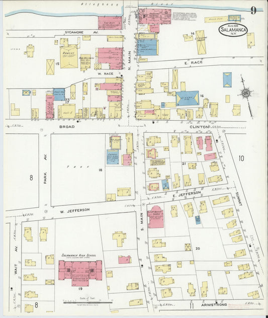 Sanborn Fire Insurance Map from Salamanca, Cattaraugus County, New York (1918), Sheet #0009 - Historic Sanborn Fire Insurance Map Print, vintage old map wall art, antique decor, genealogy gift, New York New York map