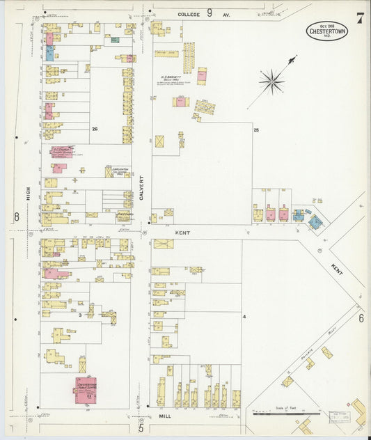 Sanborn Fire Insurance Map from Chestertown, Kent County, Maryland (1908), Sheet #0007 - Historic Sanborn Fire Insurance Map Print, vintage old map wall art, antique decor, genealogy gift, Maryland Maryland map