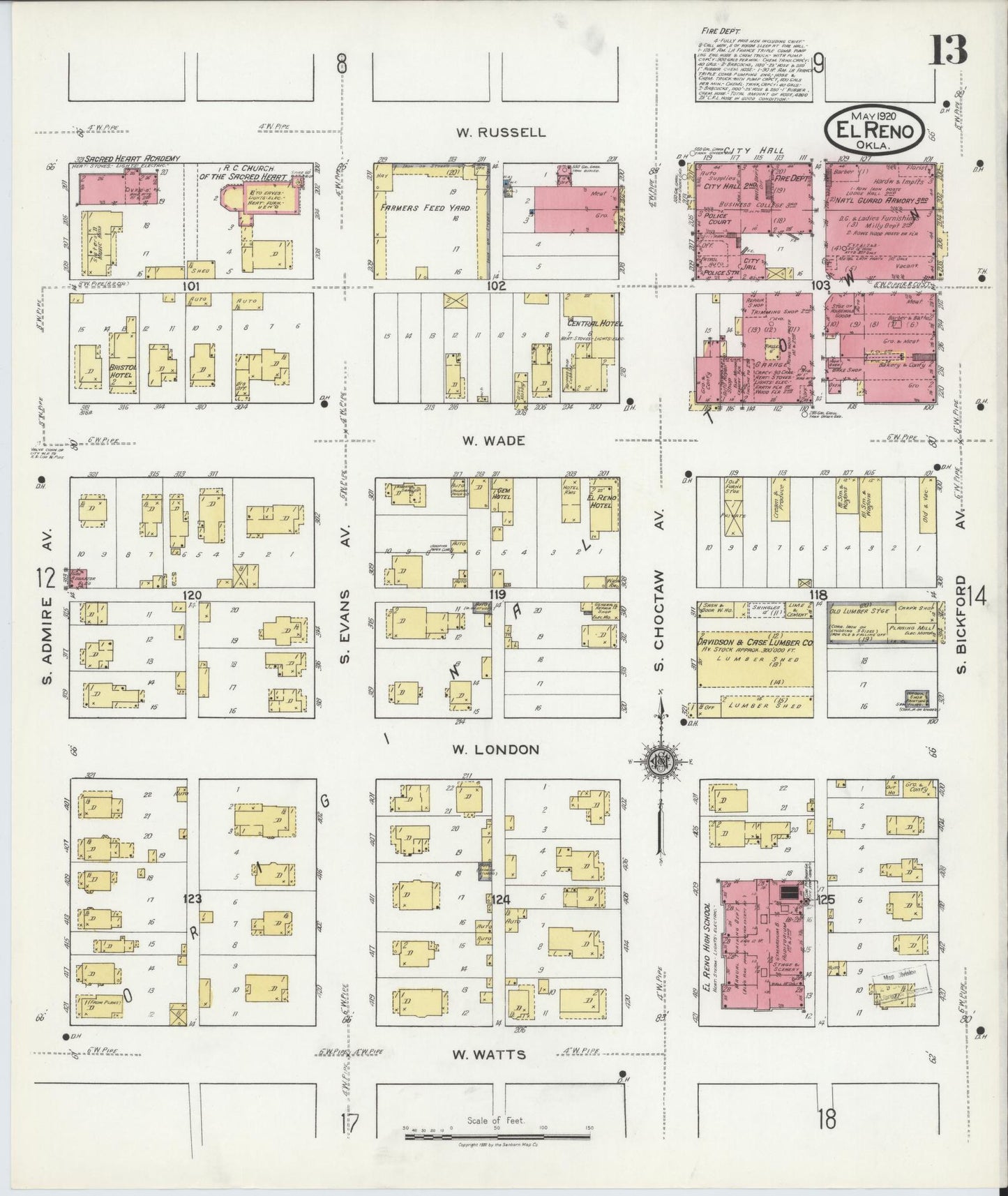 Sanborn Fire Insurance Map from El Reno, Canadian County, Oklahoma (1920), Sheet #0013 - Complete Map Set gallery image, historic Sanborn map, vintage wall art, Oklahoma Oklahoma