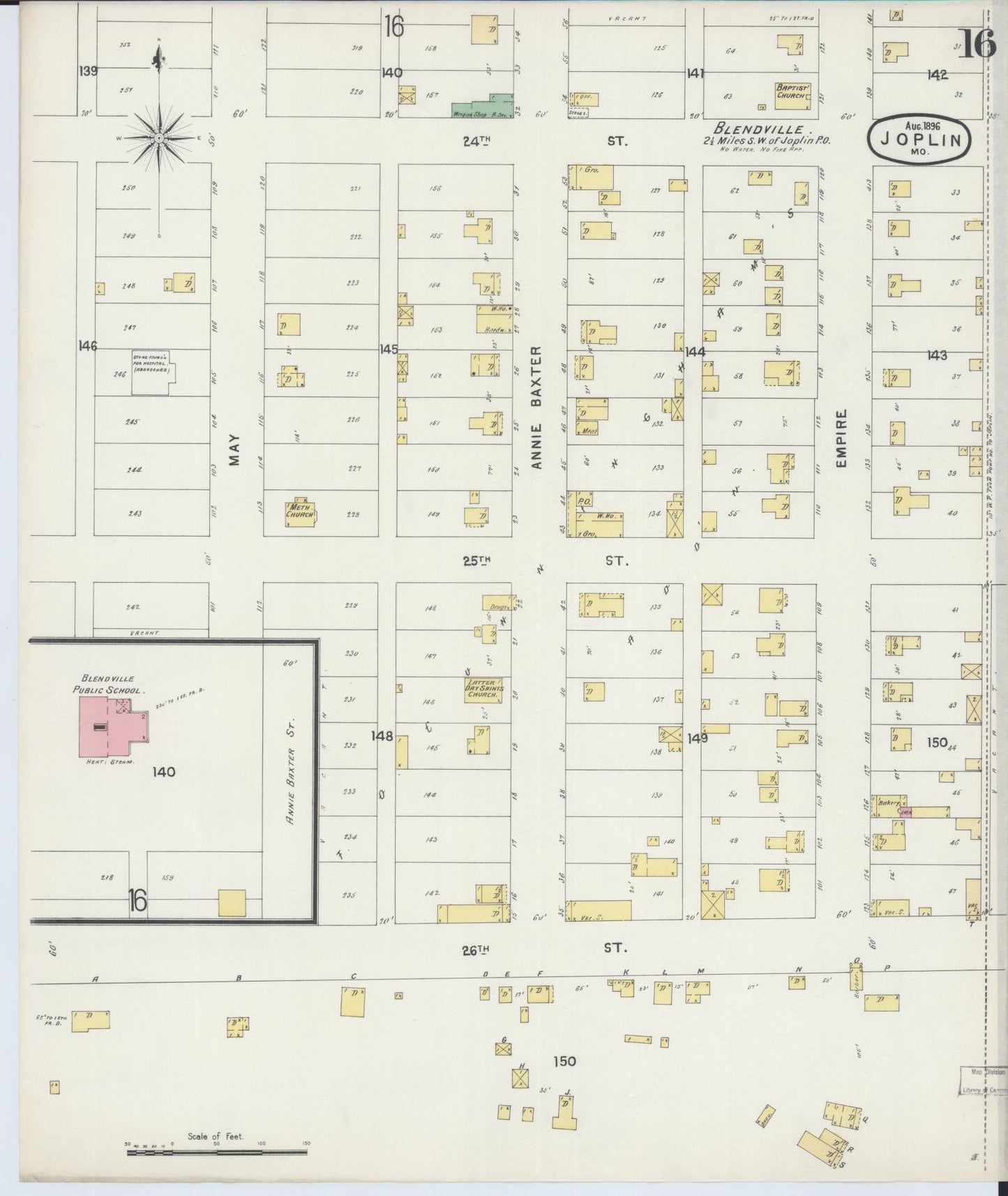 Sanborn Fire Insurance Map from Joplin, Jasper County, Missouri (1896), Sheet #0016 - Complete Map Set gallery image, historic Sanborn map, vintage wall art, Missouri Missouri