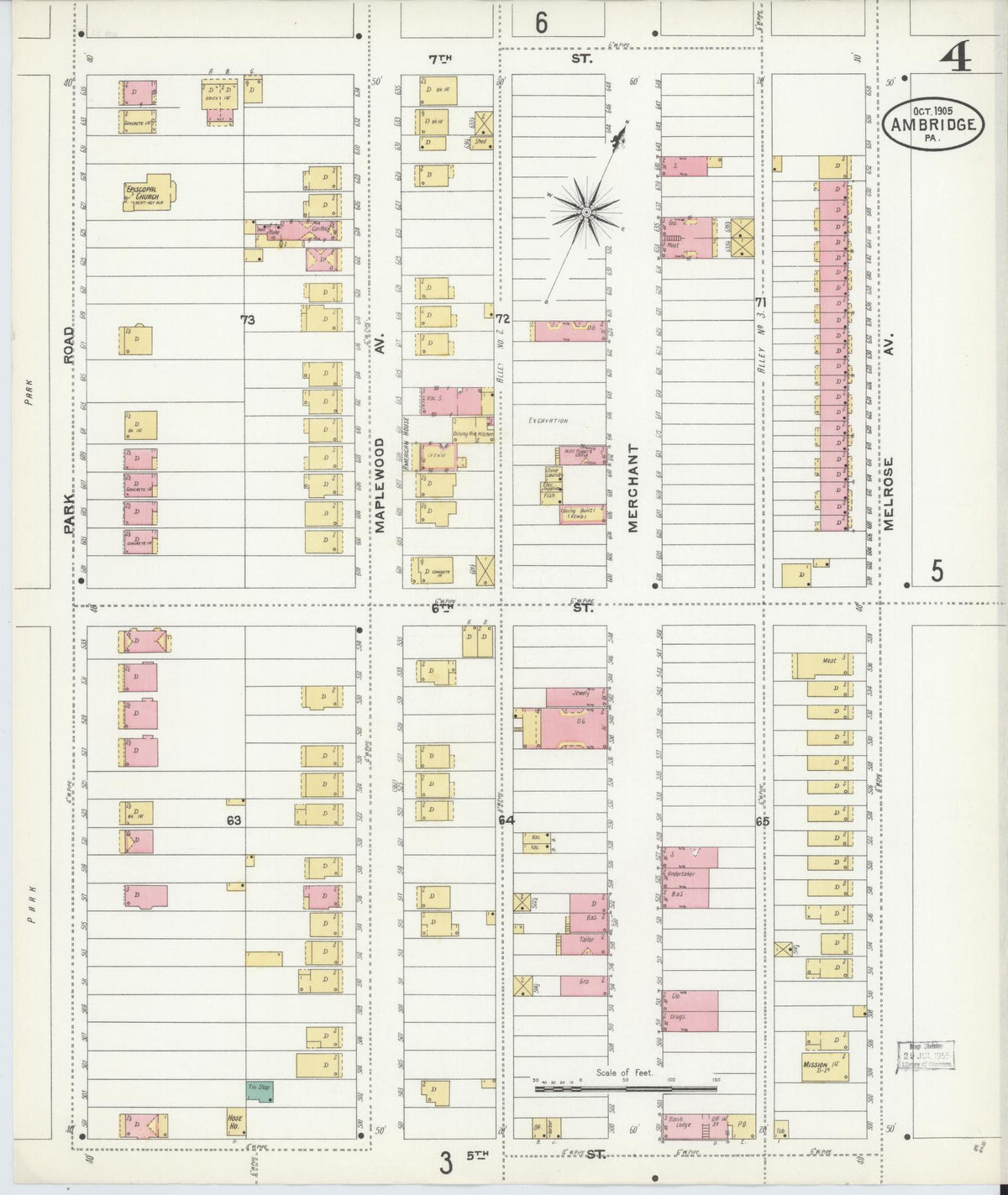 Sanborn Fire Insurance Map from Ambridge, Beaver County, Pennsylvania (1905), Sheet #0004 - Complete Map Set gallery image, historic Sanborn map, vintage wall art, Pennsylvania Pennsylvania