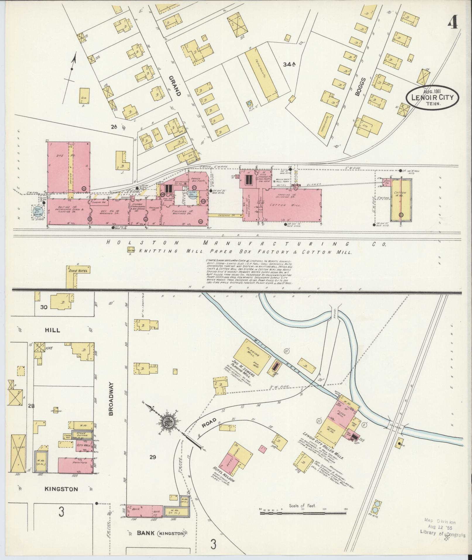 Sanborn Fire Insurance Map from Lenoir City, Loudon County, Tennessee (1911), Sheet #0004 - Complete Map Set gallery image, historic Sanborn map, vintage wall art, Tennessee Tennessee