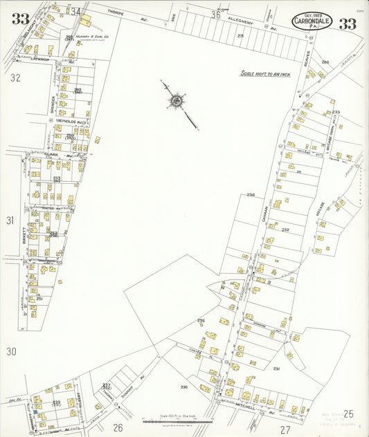 Sanborn Fire Insurance Map from Carbondale, Lackawanna County, Pennsylvania (1923), Sheet #0033 - Historic Sanborn Fire Insurance Map Print, vintage old map wall art, antique decor, genealogy gift, Pennsylvania Pennsylvania map