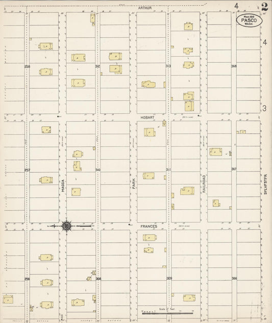 Sanborn Fire Insurance Map from Pasco, Franklin County, Washington (1912), Sheet #0002 - Historic Sanborn Fire Insurance Map Print, vintage old map wall art, antique decor, genealogy gift, Washington Washington map